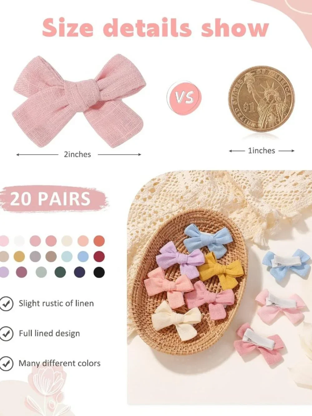 40pcs Mini Lined Hair Clips for Babies, Toddlers & Girls - Colorful Tiny Bows
